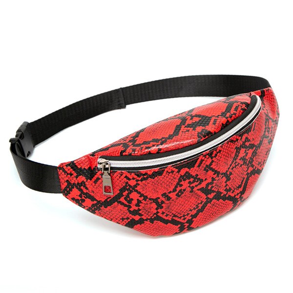 bolso de pecho Retro Serpentine Mini bolso de mujer bandolera bolso de señora cinturón paquete Vintage piel de serpiente impreso riñonera: Red