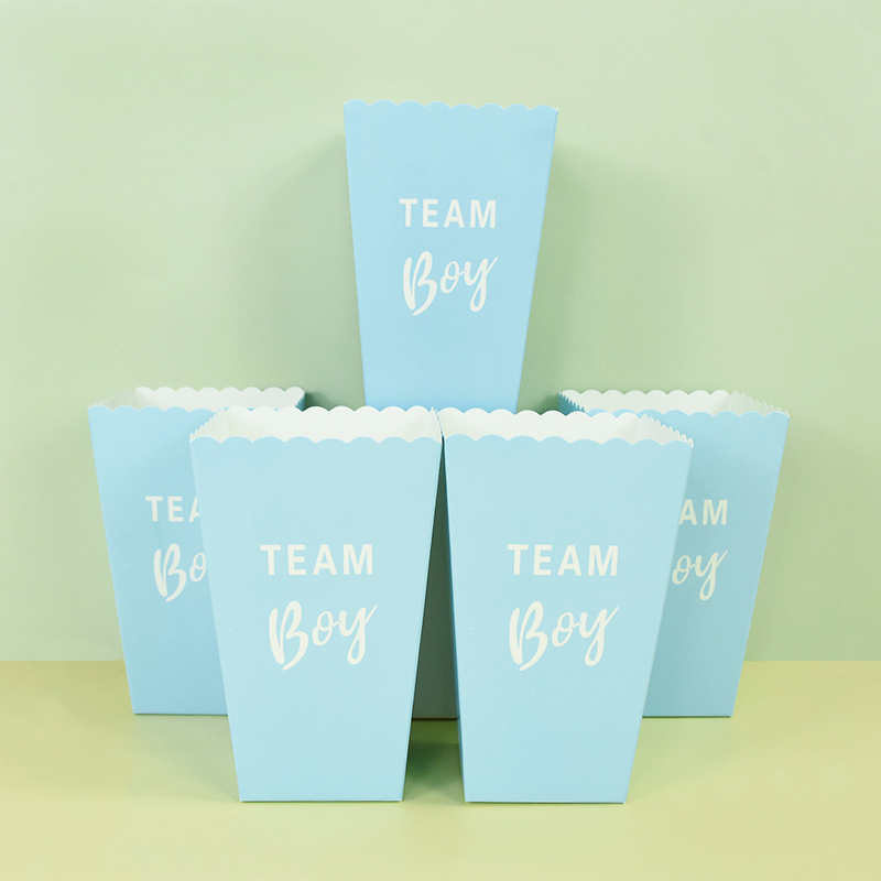 6pcs Gender Reveal Boy or Girl Popcorn Box Team Boy Girl Candy Treat Box Baby Shower Birthday Party Decor Packaging Supplies: Blue