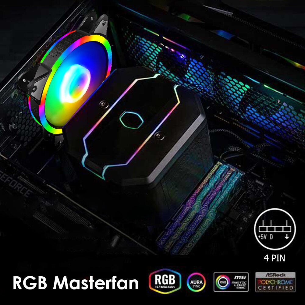 COOLMOON 12cm PC Case Cooling Fan Desktop Chassis RGB Fan DC12V 4 Pin Mute Rainbow Lighting Heatsink Radiator