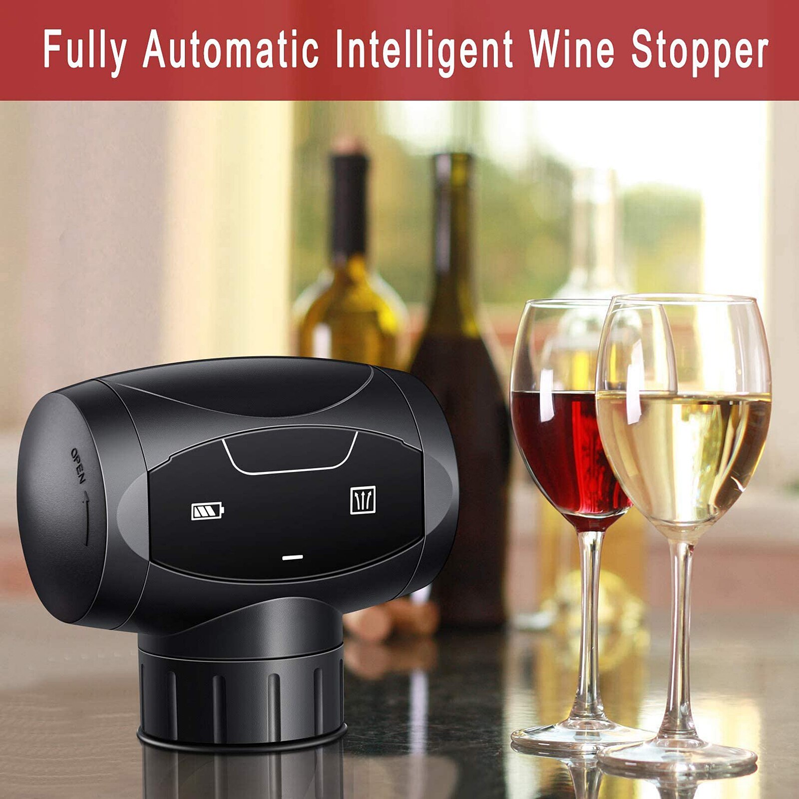 2/4PCS Electric Automatic Vacuum Wine Stopper with Dispenser Battery Powered LED Red Wine Air Pumping Vaccum Stopper Bar Tools