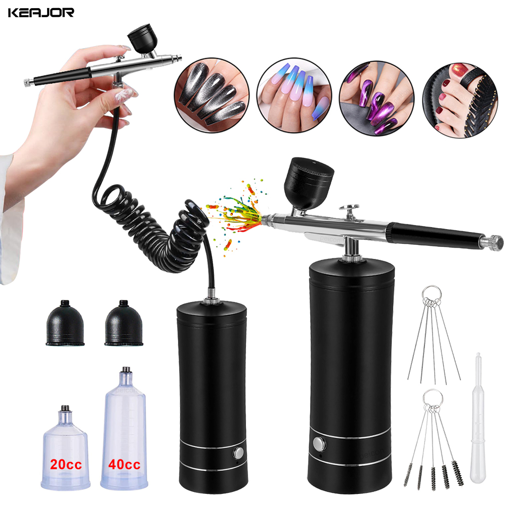 Airbrush negle med kompressor bærbar airbrush til neglekunst maleri håndværk kage dekoration makeup airbrush spray kompressor