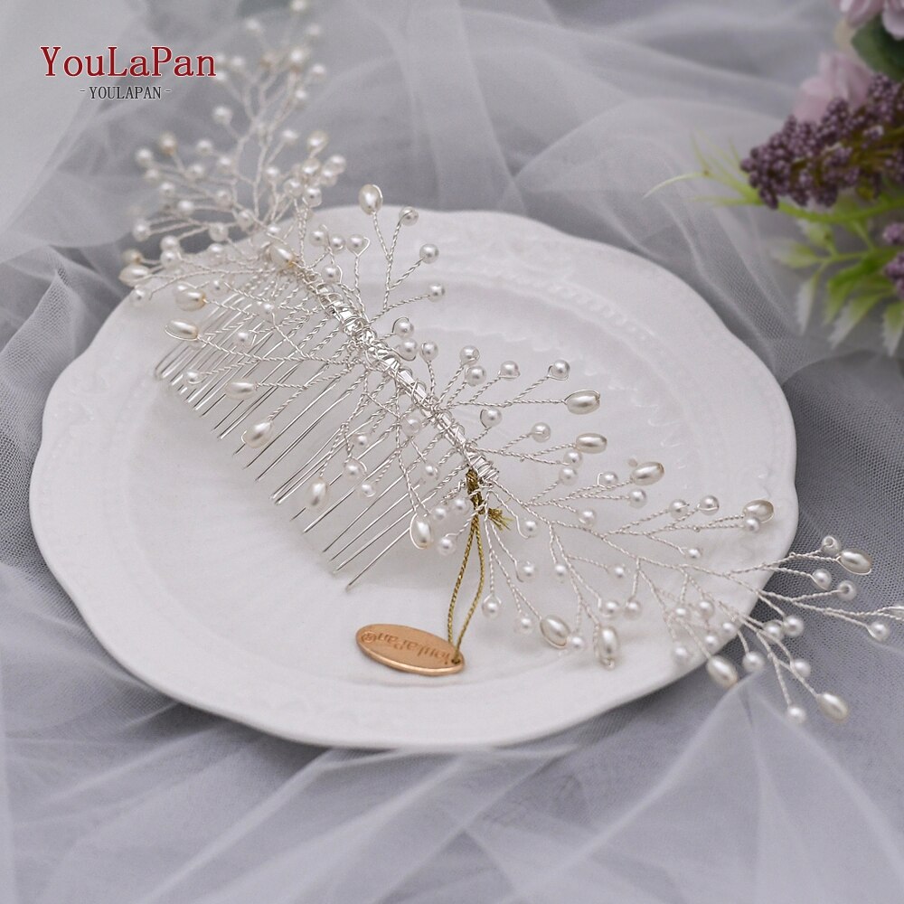 YouLaPan, peineta de boda, tocado de perlas, pinza para el pelo para el cabello para novia, tocados de boda, joyería para el pelo de novia HP182