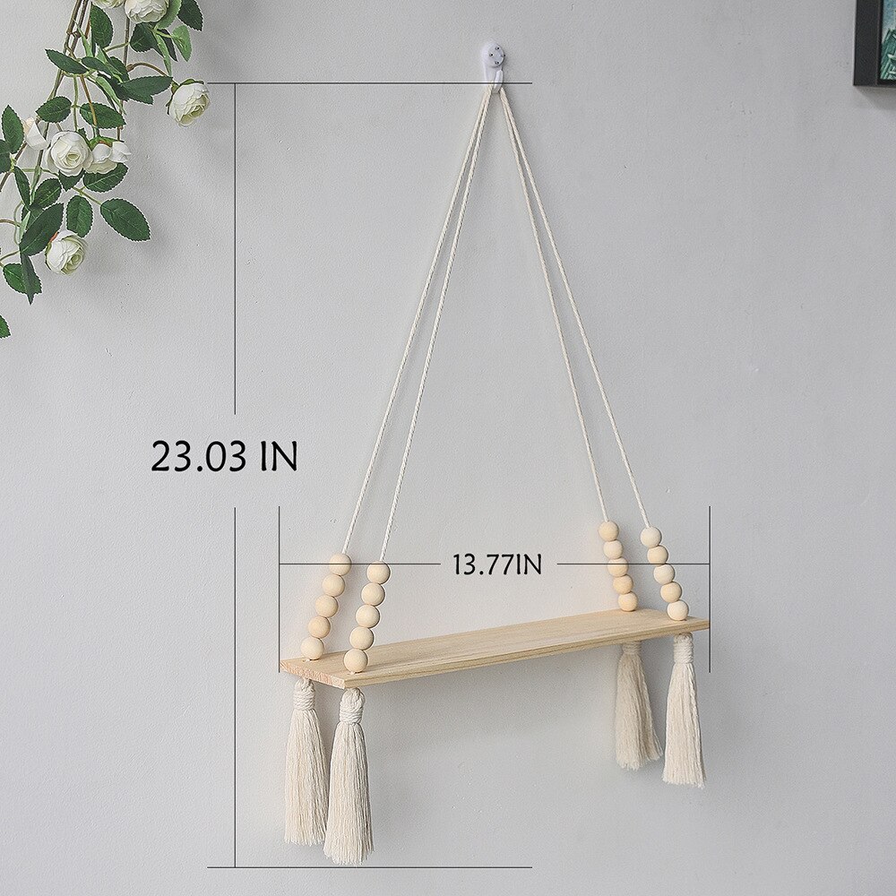 Étagères suspendues en macramé pour décoration murale, Triangle, étagères flottantes en bois, décoration Boho de ferme rustique pour chambre à coucher