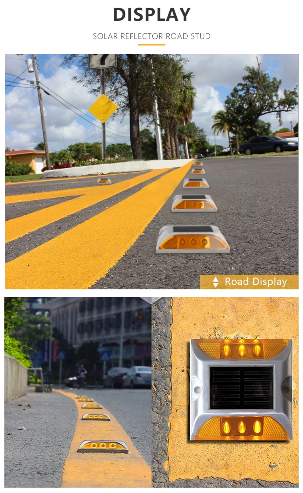 Popular cuadrado de alto brillo Ip68 intermitente o marcador de tráfico siempre encendido luz reflectante de aluminio Led ojo de gato Solar camino Stud