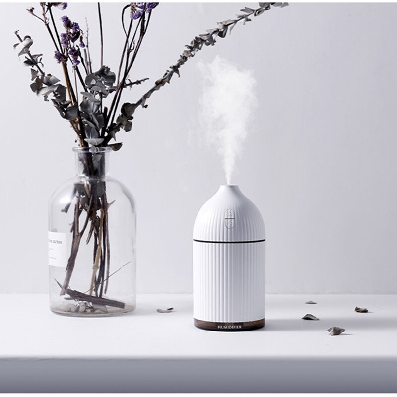 Hvid 300ml ultralyds luftfugter til hjemmearoma æterisk olie diffuser luftfugtere vandtåge maker med farverigt led lys