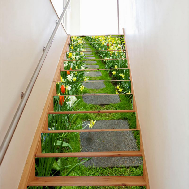 13 Uds librería de simulación 3D paisaje adhesivo para escalera Calcomanía para cocina extraíble DIY papel tapiz de decoración calcomanía escaleras Decoración