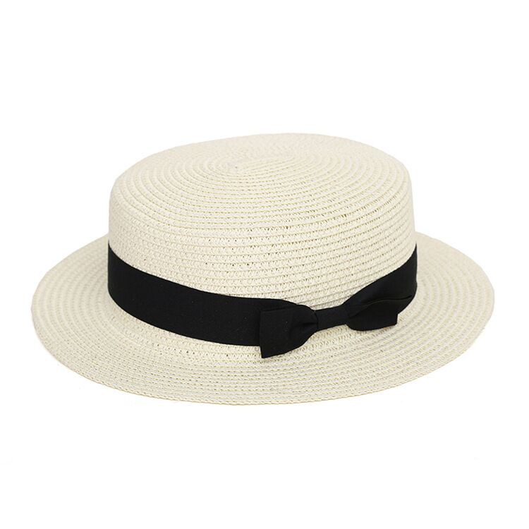 Dames Platte Boog Strooien Hoed Zomer Zonnehoed Voor Vrouwen Meisjes Casual Beach Fedora Hoed: milky white / adult size