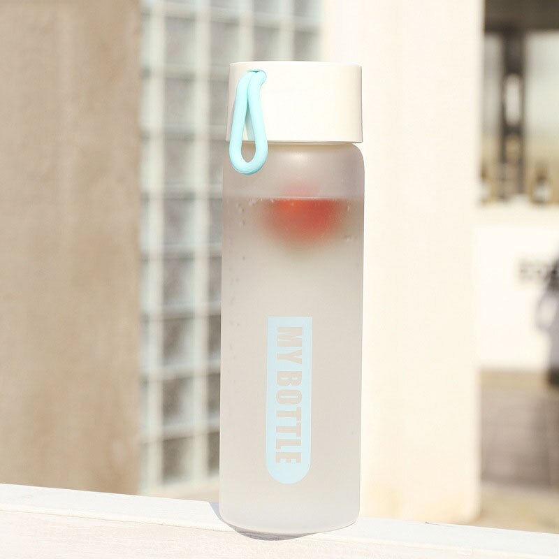 Portable Frosted Glass Water Bottle Drink Bottle Water Container Contracted Water Bottle-Cup Cup Cover Included: 4