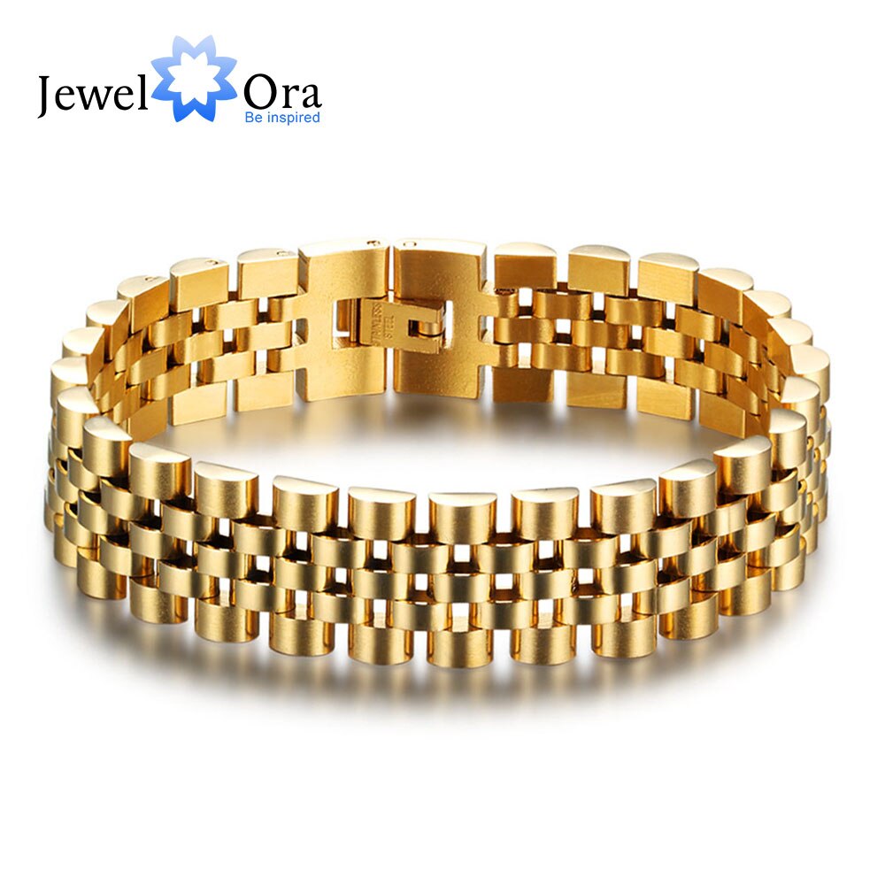 Luksus guldfarve rustfrit stål armbånd 200mm armbånd mænd smykker armbånd armbånd til ham (jewelora  ba101608): Guldfarve