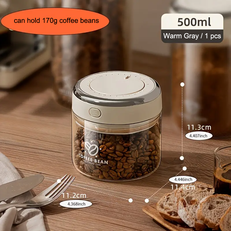 500/1100/1700 Kaffeebohnen, vakuumversiegelter Panzer, Glas-Lebensmittelaufbewahrungsdosen mit CO2-Ventil, feuchtigkeitsbeständiger, luftdichter Haushaltsbehälter: Schwarz