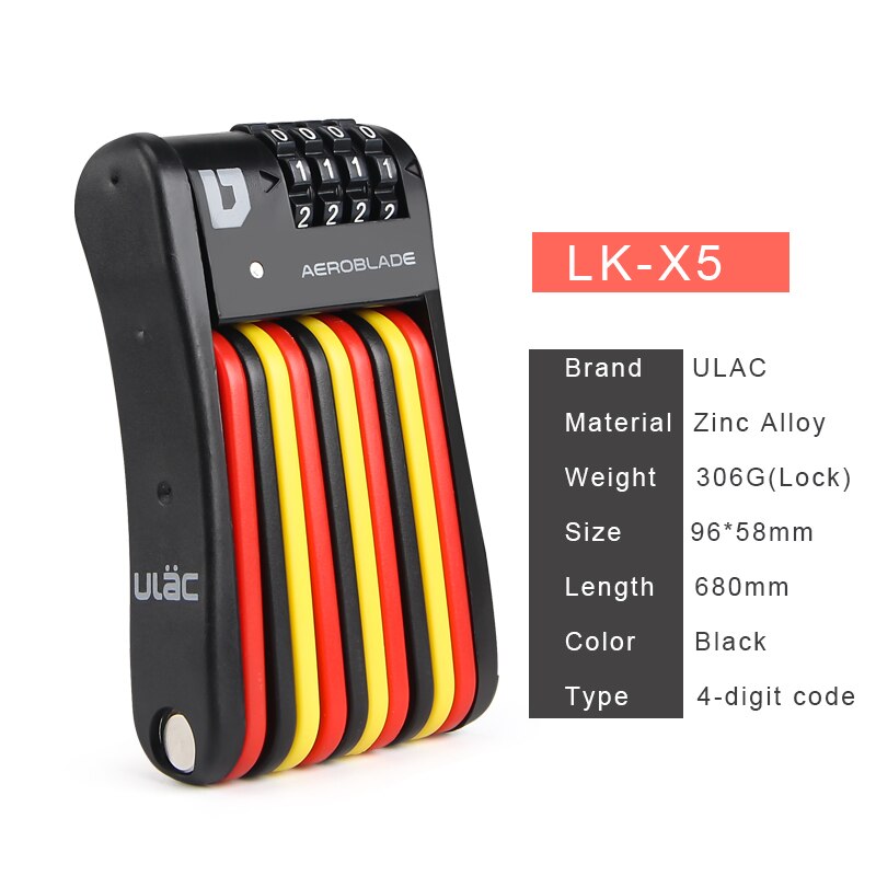 PAW bicycle lock anti-theft mountain bike lock folding lock strong security anti-theft bicycle lock heavy chain cable lock: LK-X5-Black