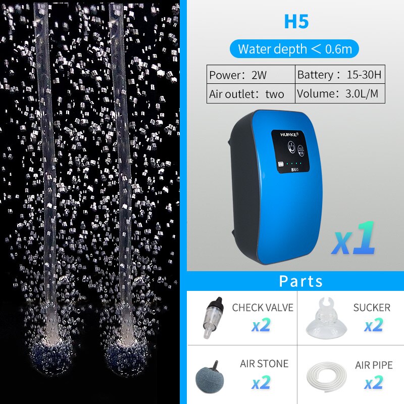 Lithium battery AC/DC air pump for aquarium ultra silent fish tank increase oxygen pump: H5(double outlet)