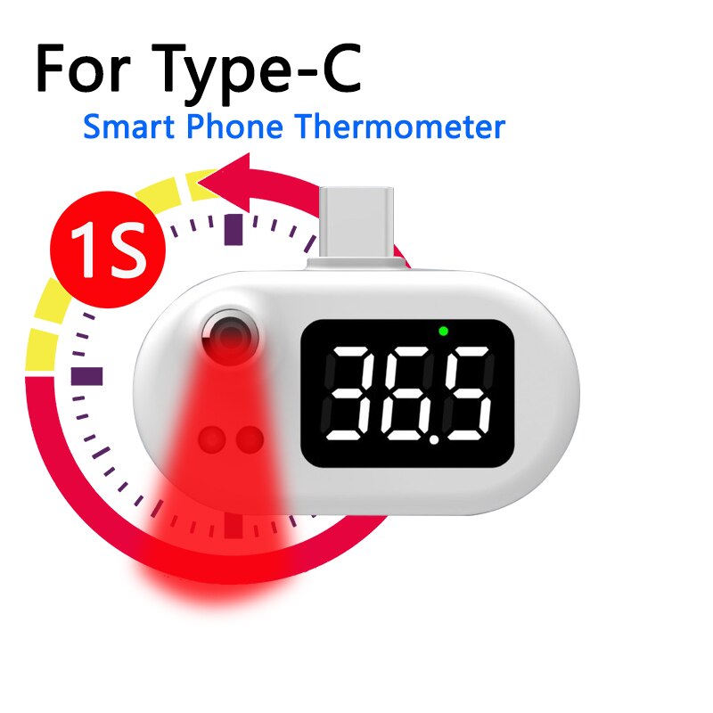 Termómetro portátil para teléfono móvil, medidor de temperatura de fiebre corporal sin contacto para la frente y el oído, para Android tipo c de Apple: White TC