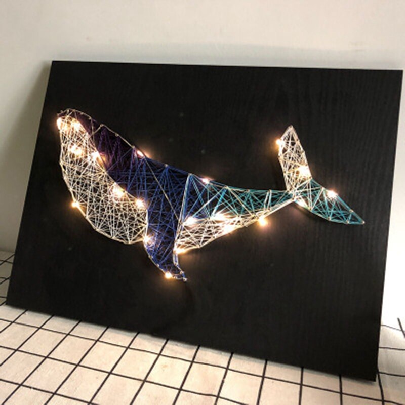 Diy nail string art kit hval vikling linjer tegning male kunst kit med ramme 3d garn maling pin string art