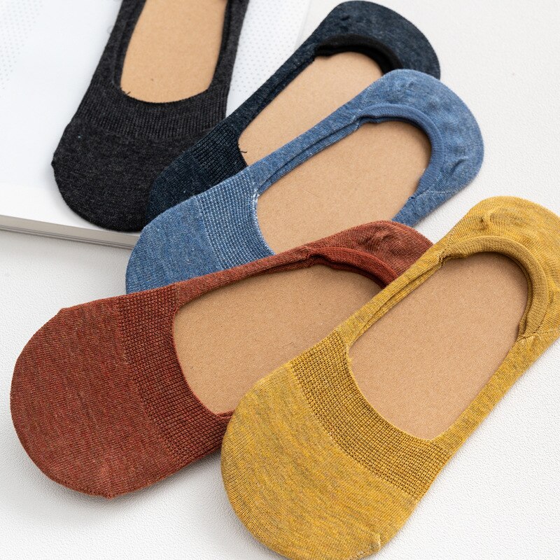 Meias curtas para mulheres, 5 pares/lote algodão meia-chinelo invisível antiderrapante engraçadas meias brancas