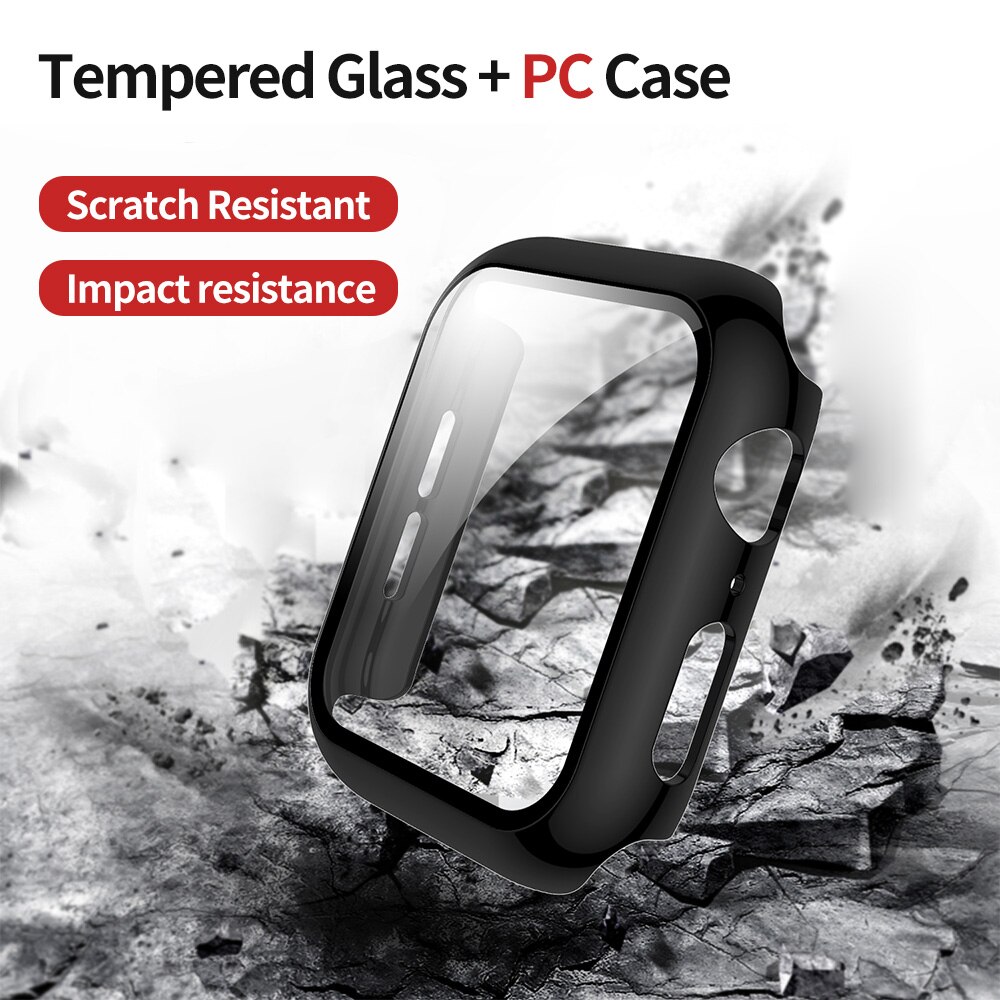 Schermbeschermer pc-hoes voor apple watch se-serie 6 5 4 3 behuizing met gehard glas voor iphone 44mm 40mm 38mm 42mm bumper