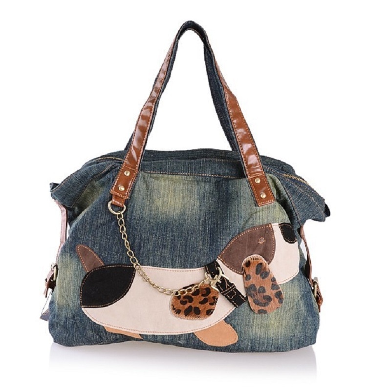 Vintage hondenapplicatie #39 spijkerstof dameshandtas schoudertas carteira bolsa feminina