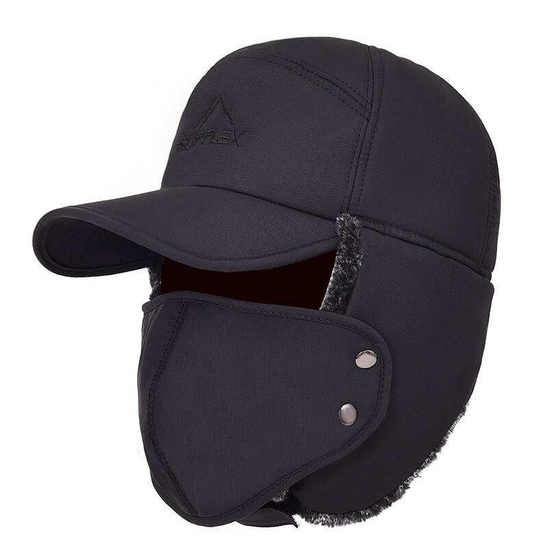 Winter Coldproof Thermal Bomber Hats Warm Faux Fur Oudoor Hat Men Women Ear Flap Cap Trooper Trapper Ski Hat Thermal Soft Caps: Thicken-Black