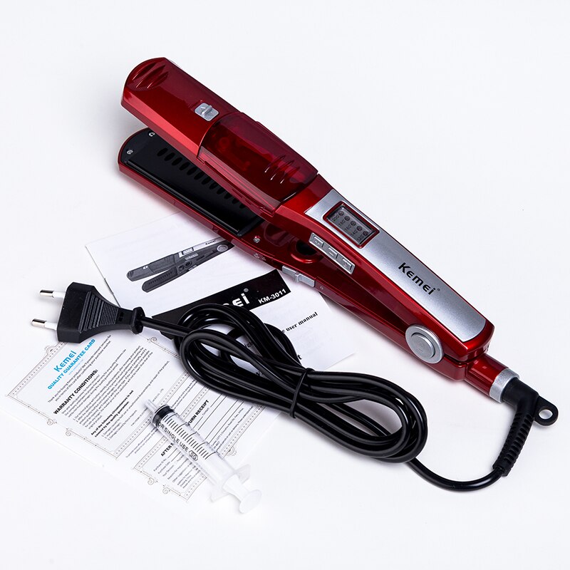 Kemei-escova de cabelo a vapor, alisadora elétrica, prancha de ferro, profissional, modelador de cachos, alisamento a vapor, cerâmica