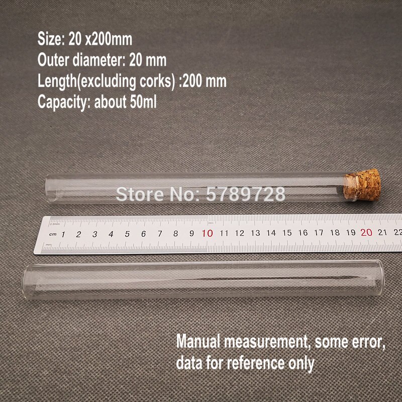 30pcs 20x200mm Glass flat bottom test tube with cork stopper,thickwalls flat - mouth lab test tubes Used in chemistry lab
