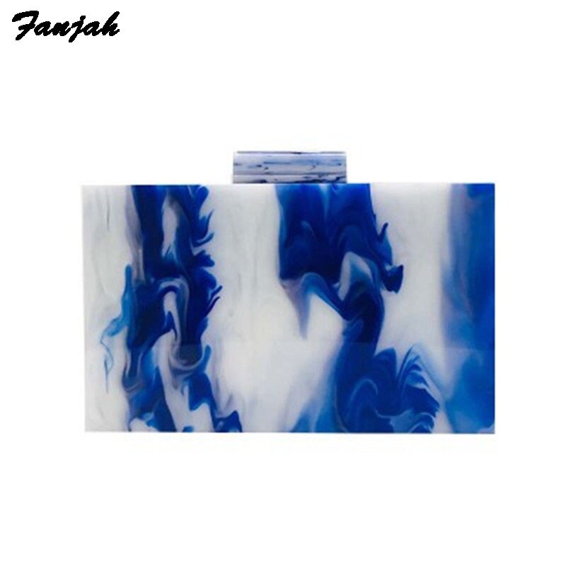 Crossbody väskor för kvinnor liten handväska kedja axel budväska mini plånböcker marmor grön orange blå akryl handväska: Blå