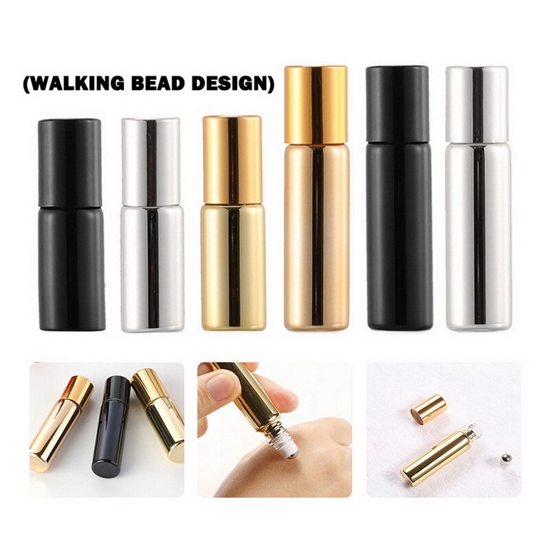 1pc bouteilles d'huile essentielle vaporisateur/rouleau sur acier inoxydable rouleau boule masseur crème pour les yeux parfum rechargeable bouteille vide 5ml 10ml