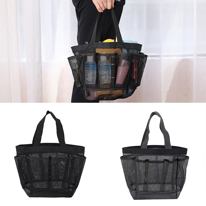 Bärbar mesh duschväska kvinnor män hängande bad toalettartiklar organisator väska 9 förvaringsfickor sminkväskor unisex