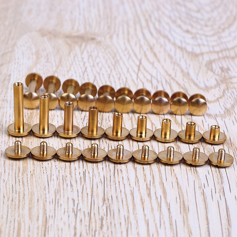 Chiloskit 10-Pack 6mm Brass Solid Screw Rivets – Double Flat Head Belt Rivets For Leather Craft, Luggage & Handbags (Copper Finish)
