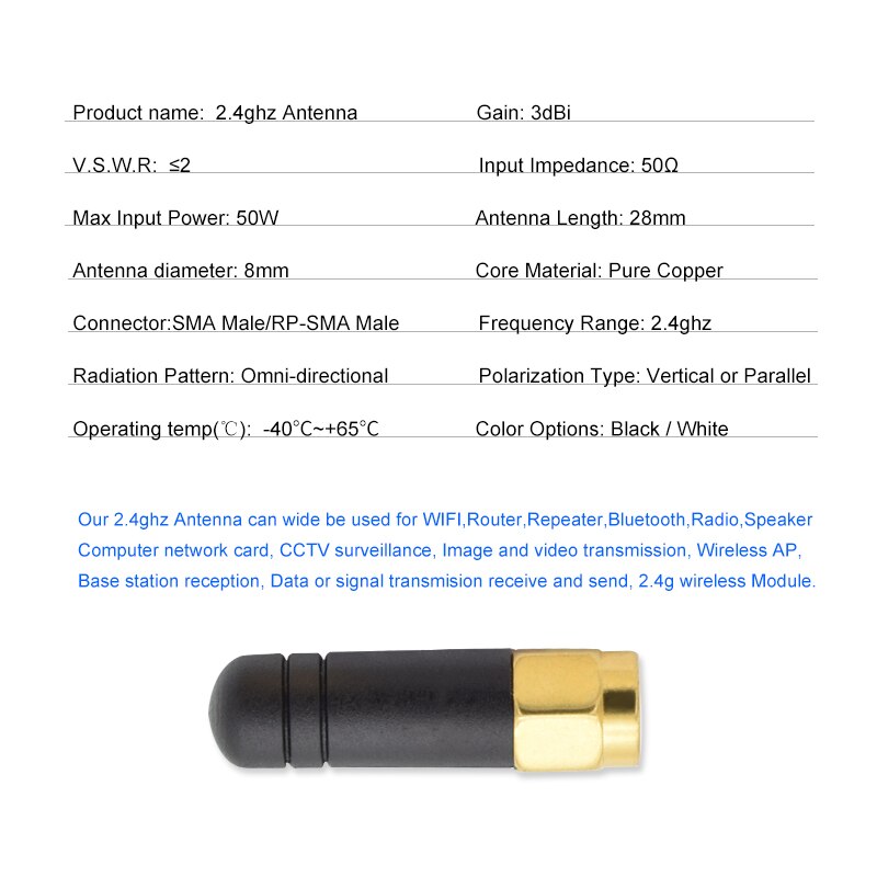 Small Rubber 3dBi 2.4ghz Antenna SMA Male Connector Omni Wireless 2.4G Wifi Antenna for Router / Bluetooth / CCTV / AP