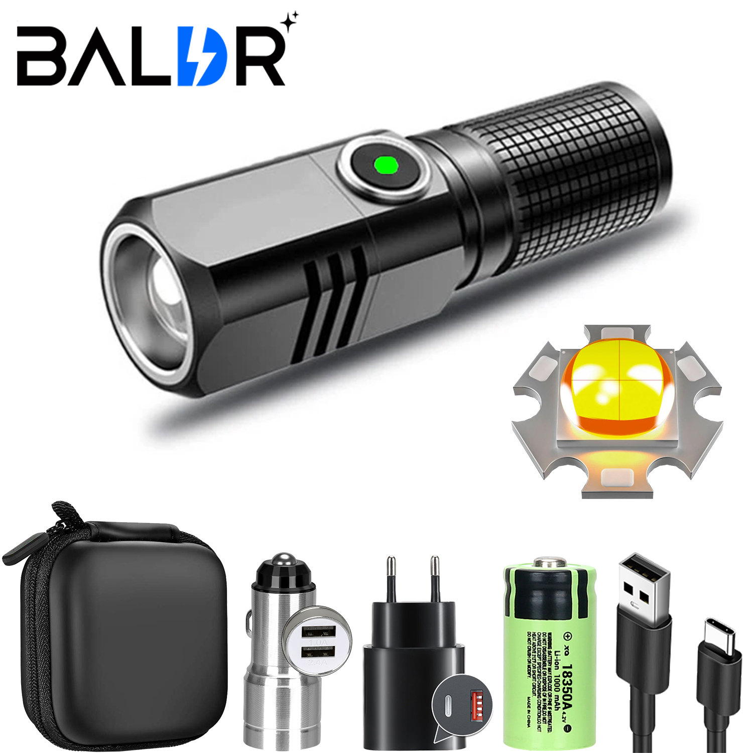 mini-lommelykt xhp 50 ledet usb c oppladbar 16340 18650 batterilommelykt 1500lm kraftig lommelykt kan lukkes med ett klikk
