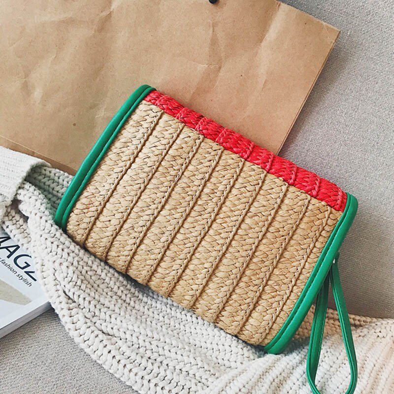 Mulheres Saco De Embreagem Palha Melancia Milho Rattan Handmade Envelope Ferrolho Saco Do Mensageiro do Sexo Feminino de Verão de Malha Trançado Tote SS3020