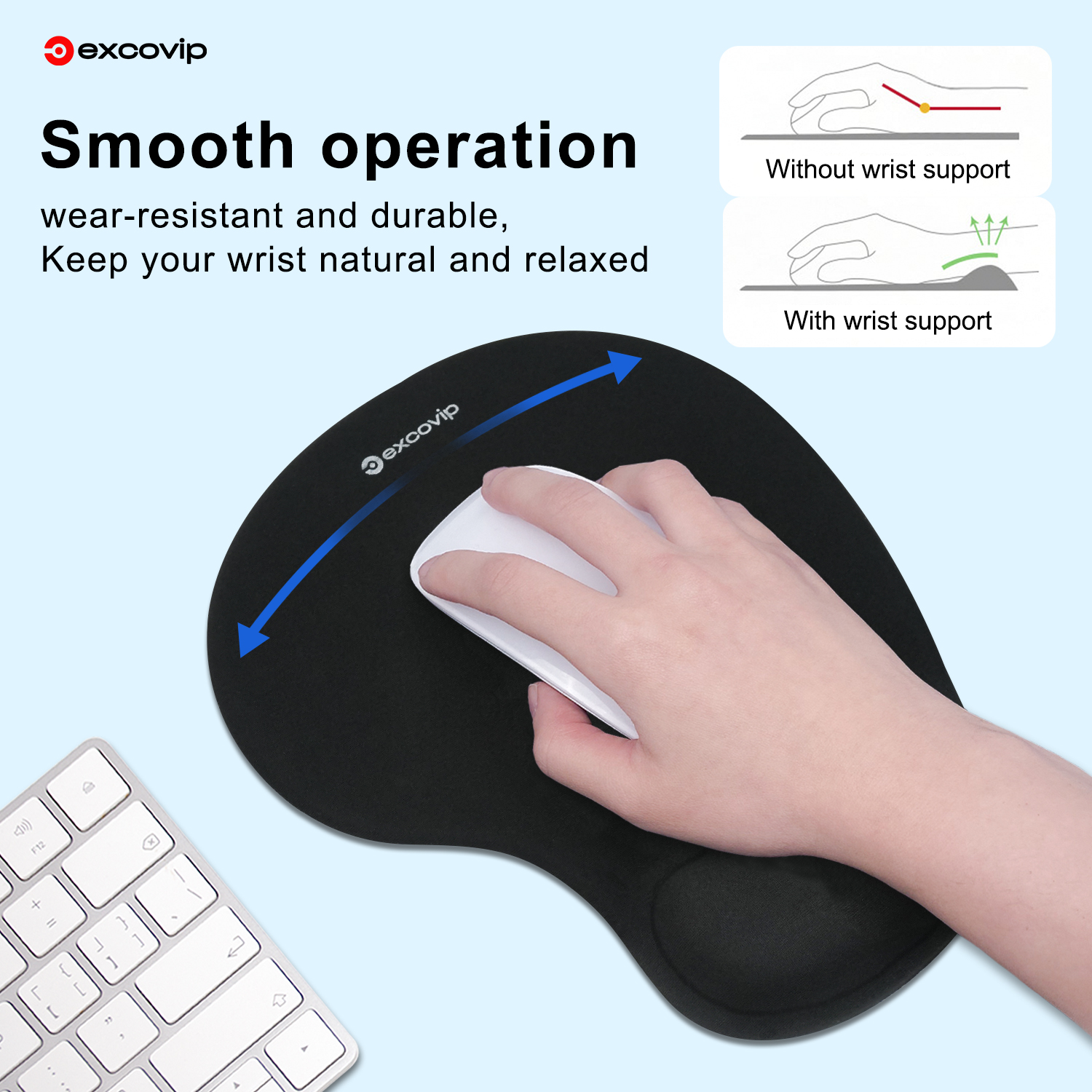 EXCO Ergonomic Mouse Pad with Silicone Wrist Support Rest Comfortable Mousepad Non-Slip PU Base for Pain Relief Computer Office