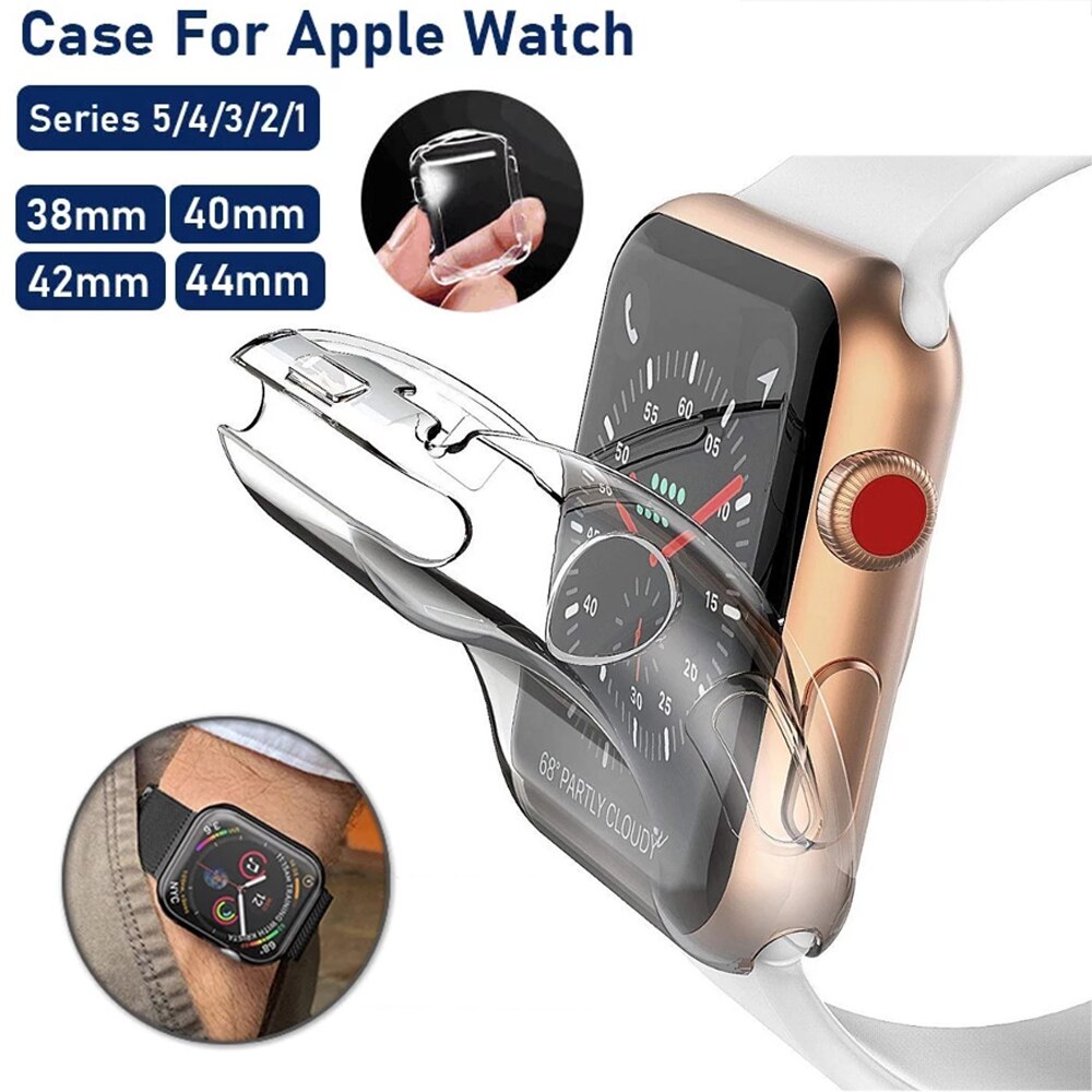 Transparent Cover For Apple Watch Series 6 5 4 3 2 1 38MM 42MM 360 Full Soft Clear TPU Screens Protector Case iWatch 5 44MM 40MM