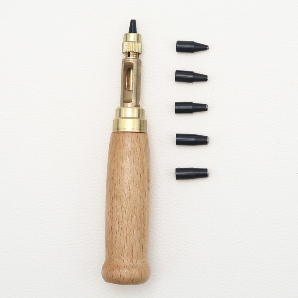 6 Pcs Verstelbare Schroef Perforator Boekbinden Tool Craft Ponsen Lederen Tool Houten Handvat 6 Tips 2Mm 1.5Mm 3Mm 4Mm 2.5Mm 3.5M