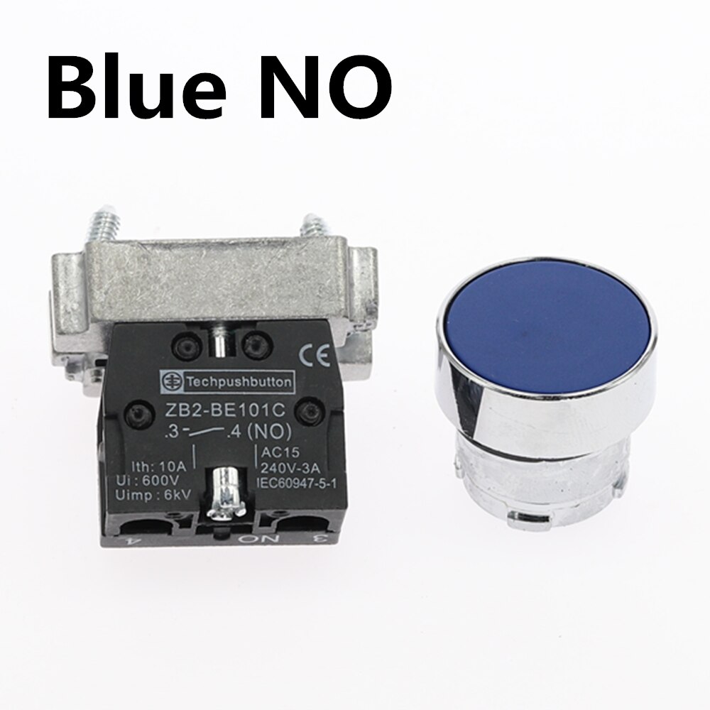 1Pcs 22mm Momentary Push Button Switch NO/NC 10A/415V XB2-BA31 XB2-BA42 Flat-headed button switch: Blue-NO
