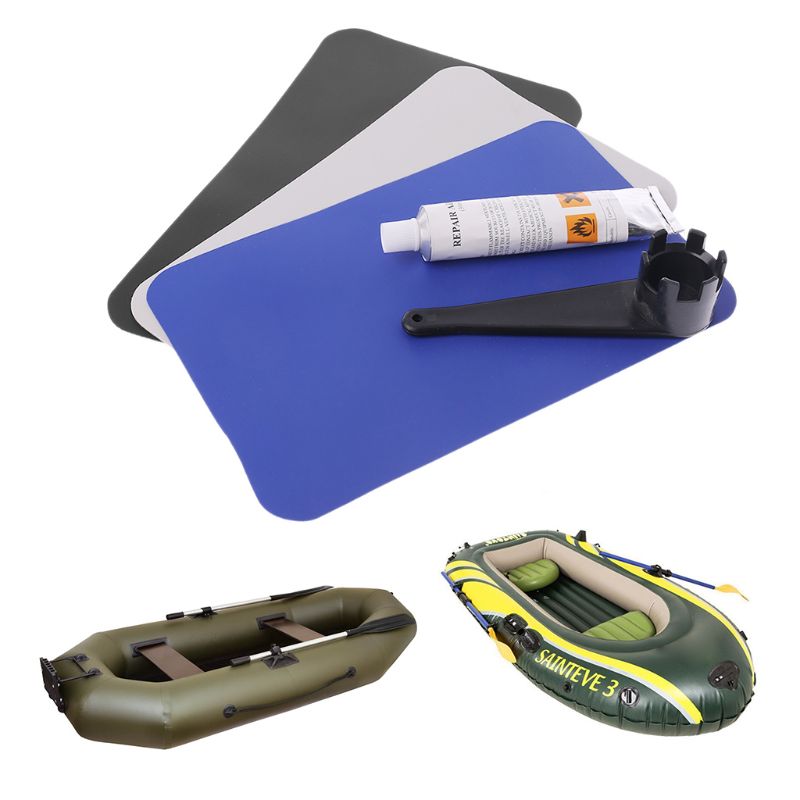 Inflatable Boat Swimming Pool Kayaking PVC Puncture Repair Patch Glue Kit Adhesive Canoe Valve Wrench