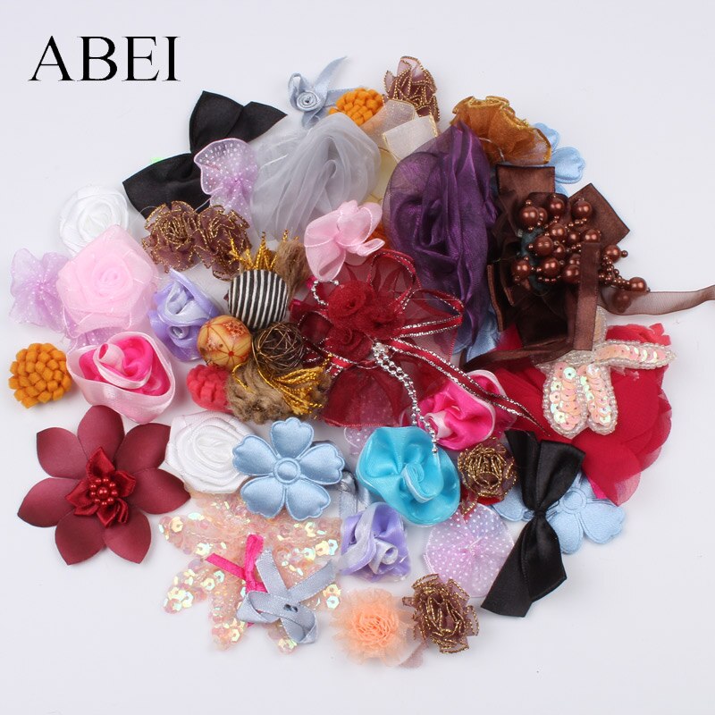 Fleurs, mélange aléatoire, nœuds de Roses bricolage patchs en tissu, ruban, accessoires, Boutique, fait à la main, projet artisanal, couture, fleurs, 100 pièces: D Style