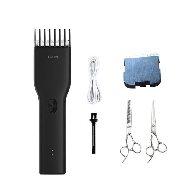 ENCHEN Boost Electric Hair Clippers Men Children Ceramic Cutter Hair Cutting Machine Rechargeable Barber Trimmer: Black Set4