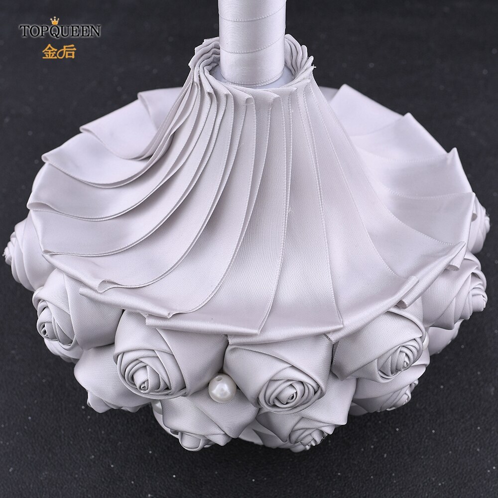 TOPQUEEN F3-GY hecho a mano ramos de novia para boda Premium gris Rosa Flor de satén ramo de rosas de novia para boda accesorios de la boda