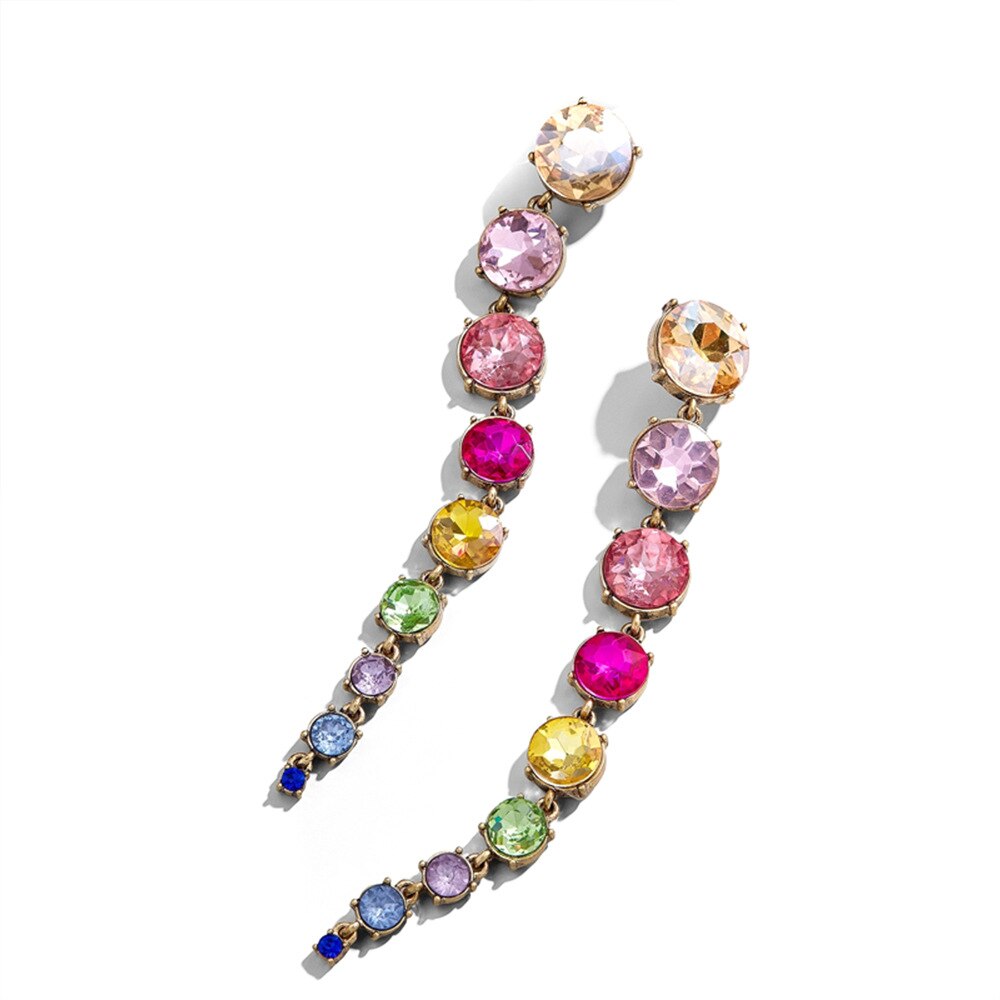 Dvacaman Long Crystal Beads Earrings for Women Banquet Rhinestone Statement Earrings Jewelry