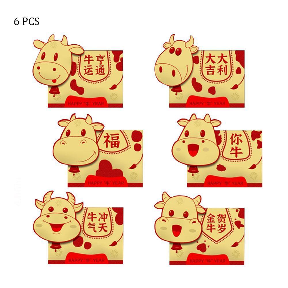 6pcs OX Lucky Chinese Red Envelopes Lucky Pockets Red Packet For Chinese Year Spring Birthday Marry Party: E