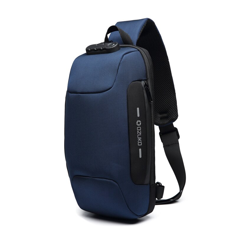 Multifunction Crossbody Bag for Men Anti-theft Shoulder Messenger Bags Male Waterproof Short Trip Chest Bag Pack: Navy blue