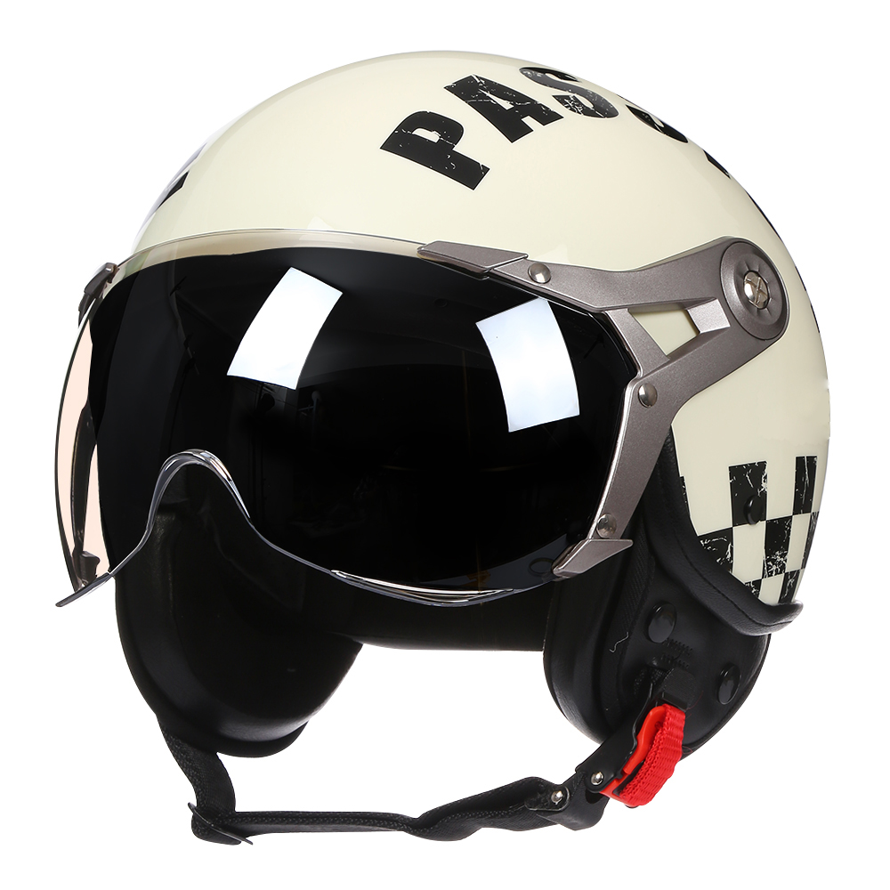 Vintage BLD Motorcycle Helmet Jet with Visor Motorbike Riding 3/4 Open Half Helmet Retro Scooter Capacete Moto: Champagne / M