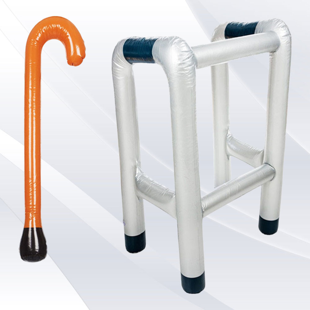2pcs Inflatable Zimmer Frame and Walking Stick Blow Novelty Dress Prop Accessory