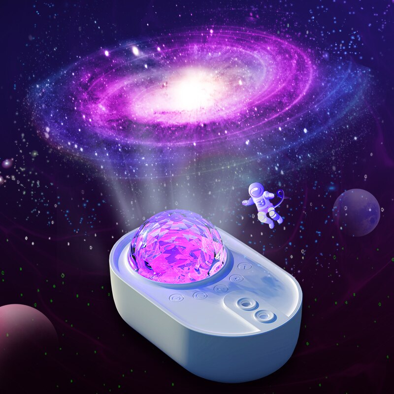 Konesky spaceship star night light projector galaxy led projection lamp for bedroom home party decor white bluetooth speaker