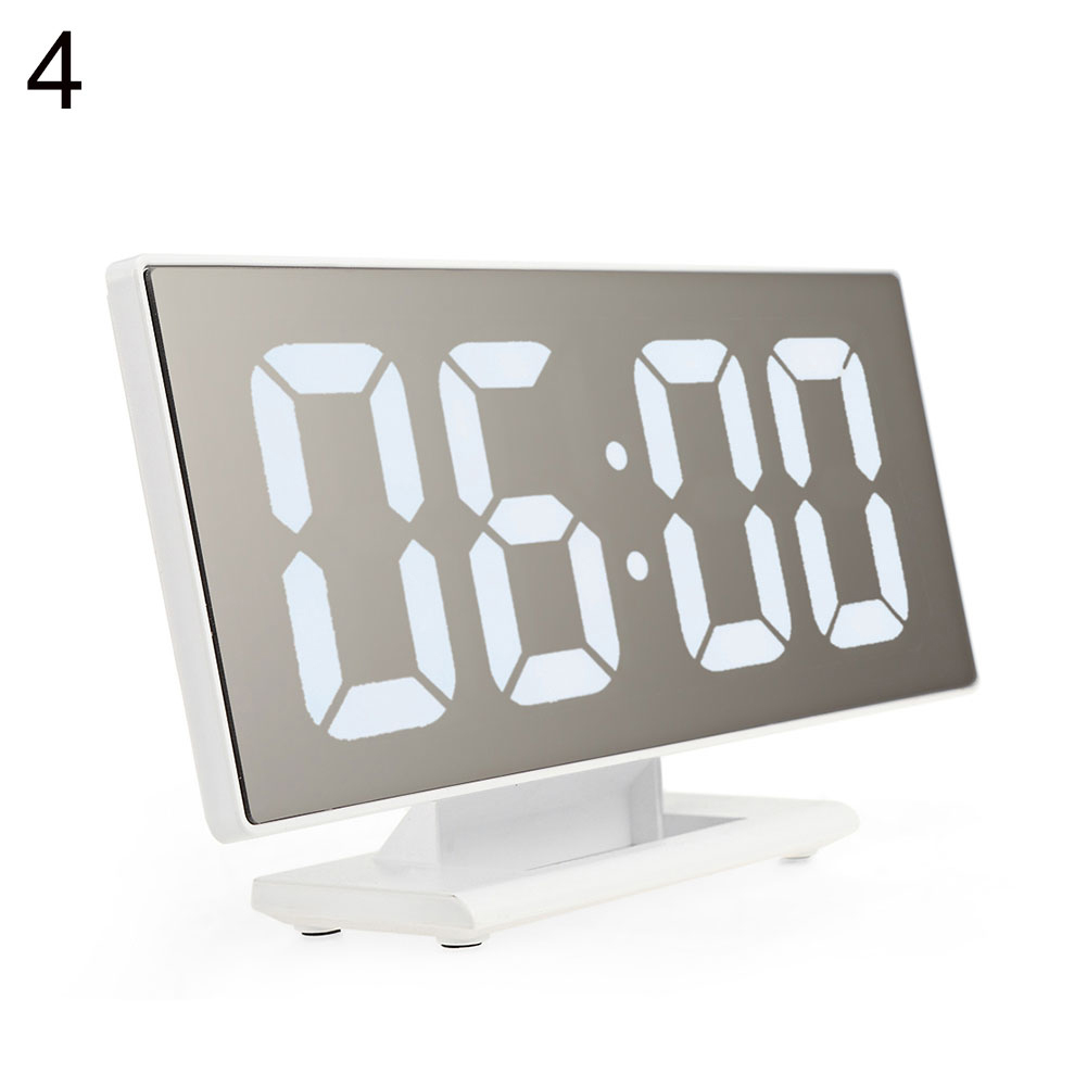 Alarm Clock Digital Big LED Screen Mirror Mute Time Display Alarm Clock Desk Table Timepiece Multifunctional Makeup Mirror Watch: White