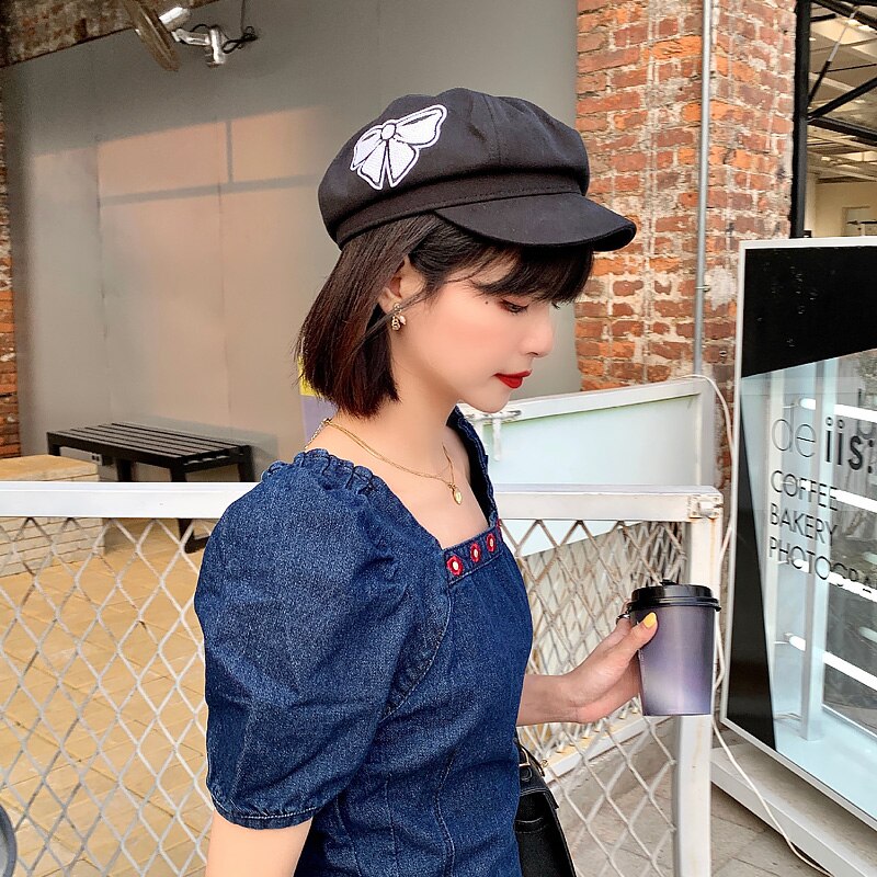 Newsboy Caps For Women Newsboy Sequin Bow Gatsby Cap Octagonal Baker Peaked Beret Female Suncreen Hats Vintage Hat