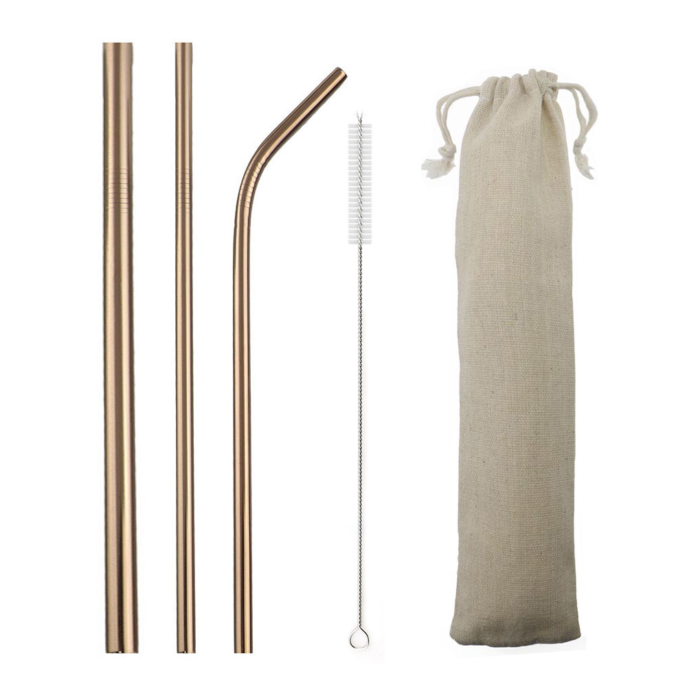 5 pailles réutilisables en or Rose 304 pailles métalliques en acier inoxydable Smoothies pailles à boire embouts en Silicone avec sac à brosse