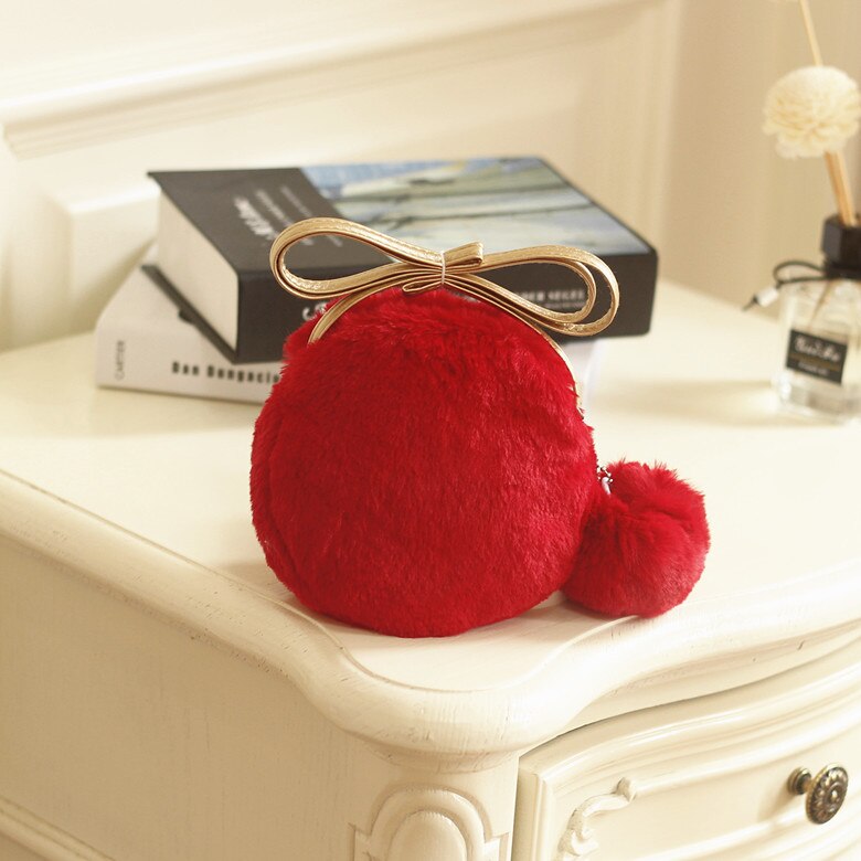Baby Mini Coin Bag Herfst Winter Faux Fur Crossbody Tassen Voor Meisje Kleine Portemonnee Peuter Kids Party Purse: red round