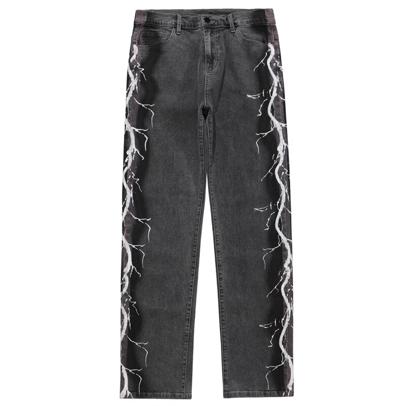 Pantalones de ropa informal estilo Hip Hop estampado de rayos vaqueros Harajuku Vintage Denim lavado pantalones Goth Punk pantalones holgado Casual pantalón